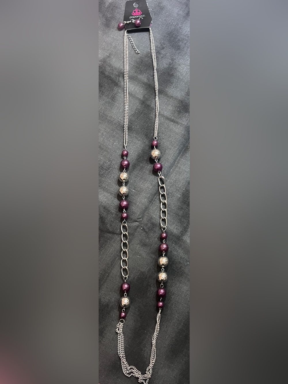 Paparazzi Plum Bead and Silver-Tone Chain Necklace